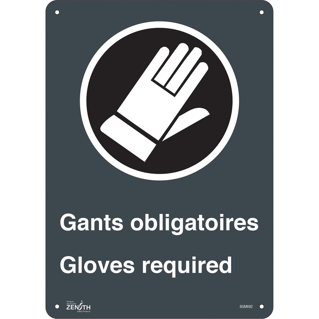 Enseigne «Gant Obligatoires - Gloves Required» Plastique 10" x 14"