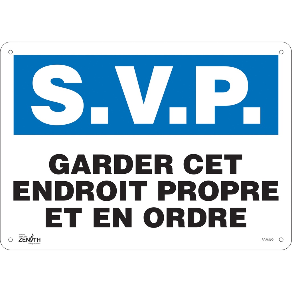 Enseigne «Garder cet Endroit Propre» Aluminium 14" x 10"
