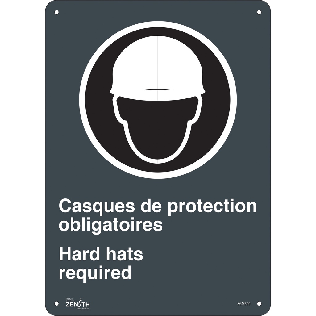 Enseigne «Hard Hats Required» Aluminium 10" x 14"