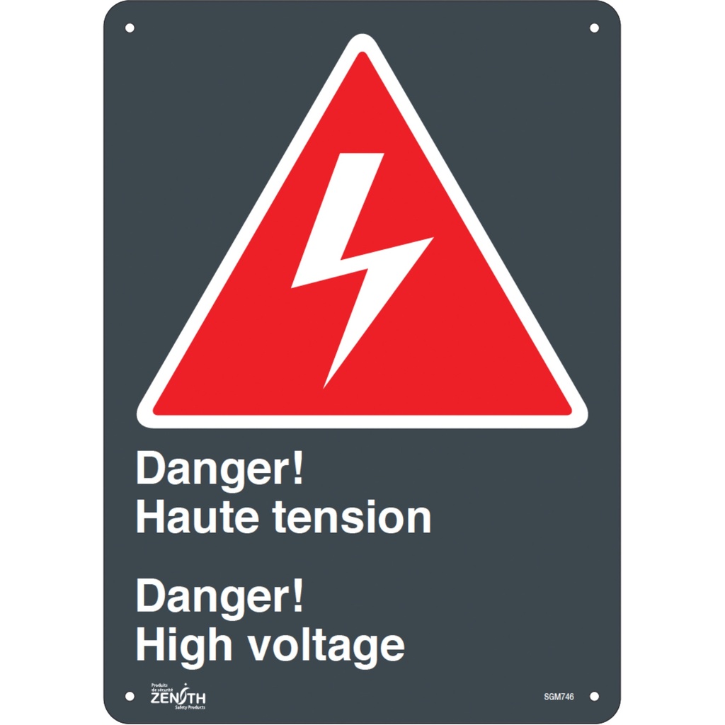 Enseigne «Haute Tension/High Voltage» Plastique 10" x 14"