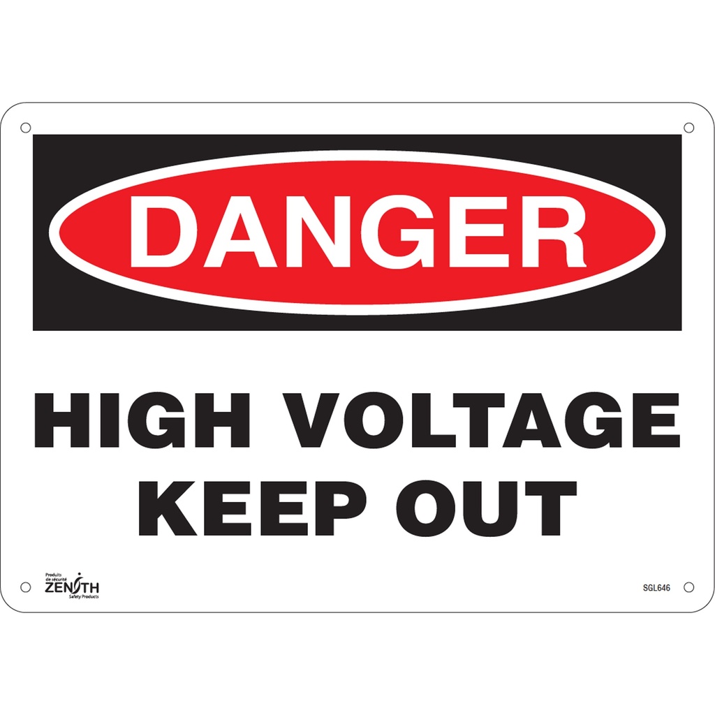 Enseigne «High Voltage Keep Out» Aluminium 14" x 10"