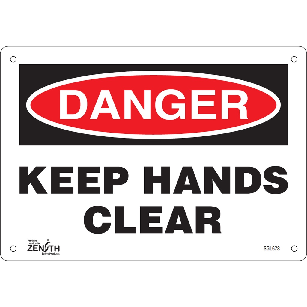 [ZEN-SGL673] Enseigne «Keep Hands Clear» Aluminium 10" x 7"