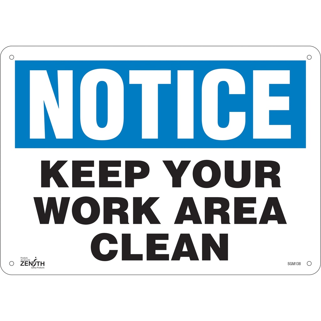 Enseigne «Keep Your Work Area Clean» Aluminium 14" x 10"