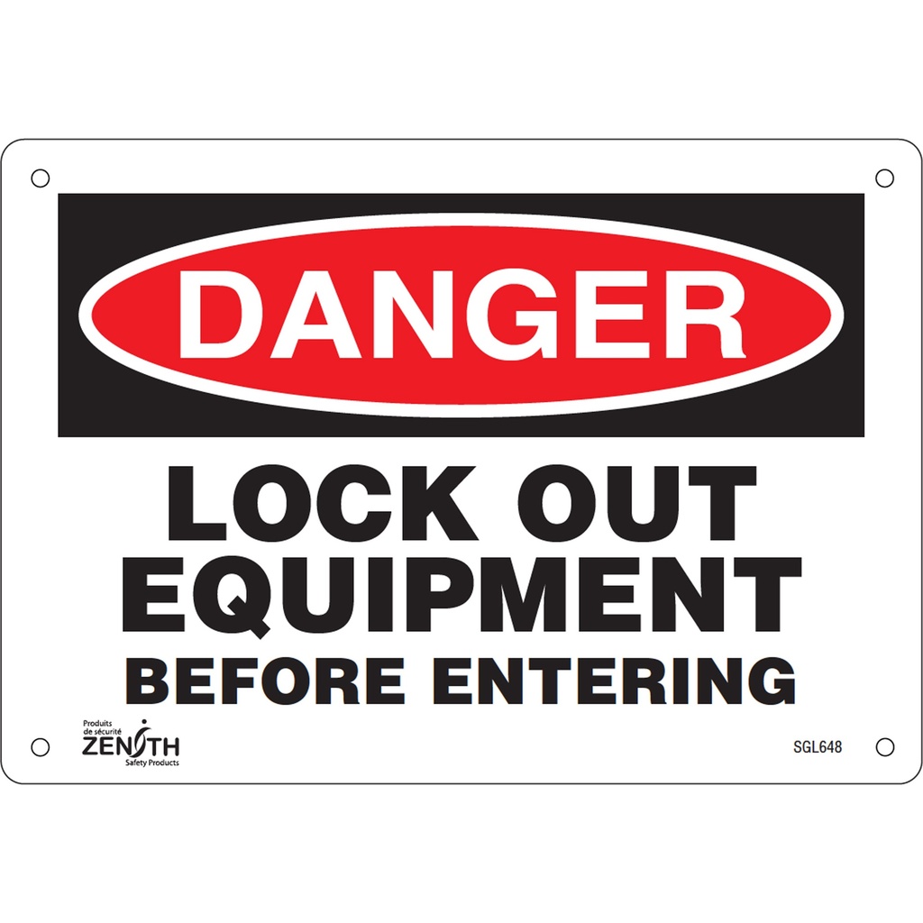 Enseigne «Lock Out Equipment Before Entering» Plastique 10" x 7"