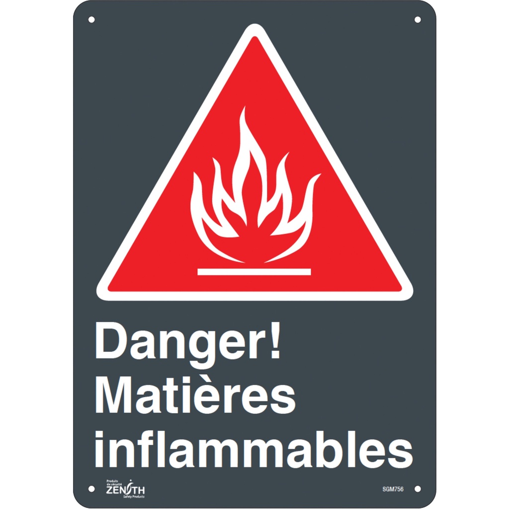 Enseigne «Matières Inflammables» Aluminium 10" x 14"