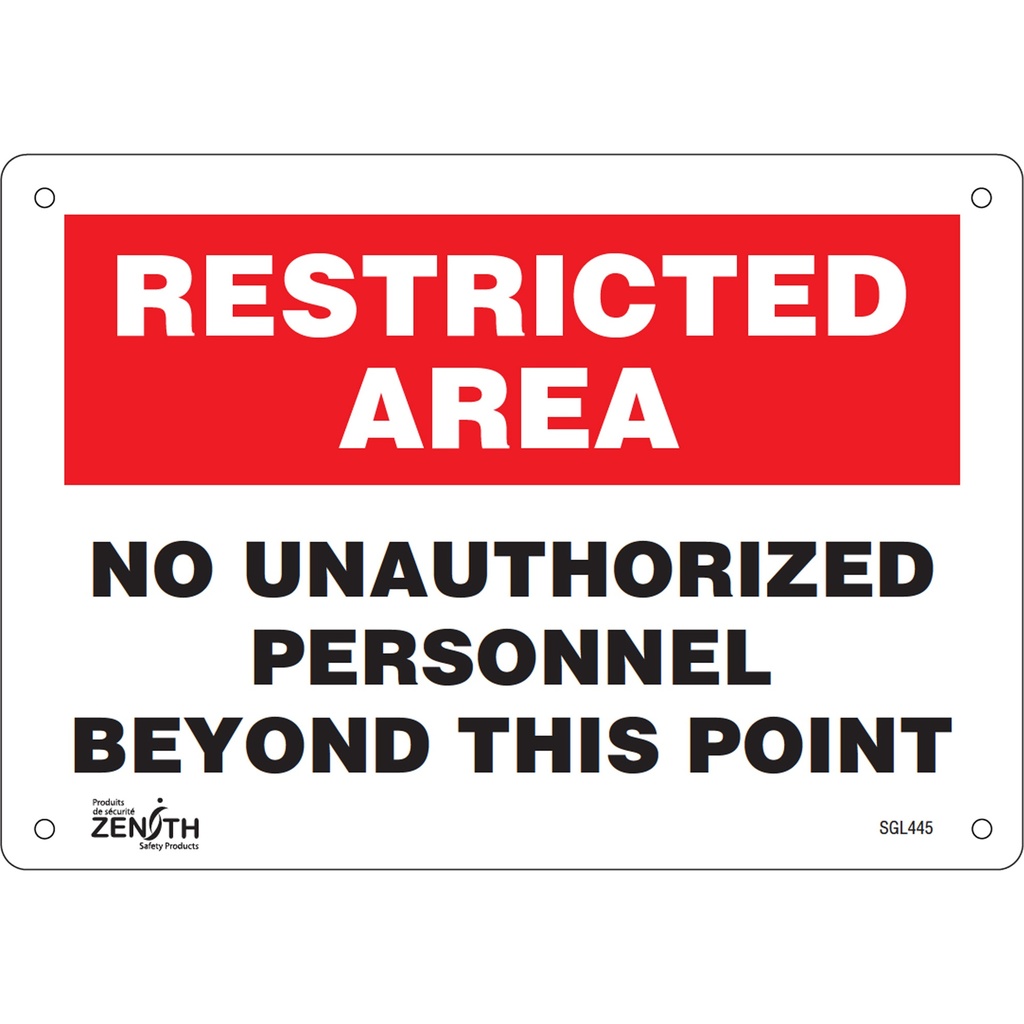 Enseigne «No Unauthorized Personnel» Aluminium 10" x 7"