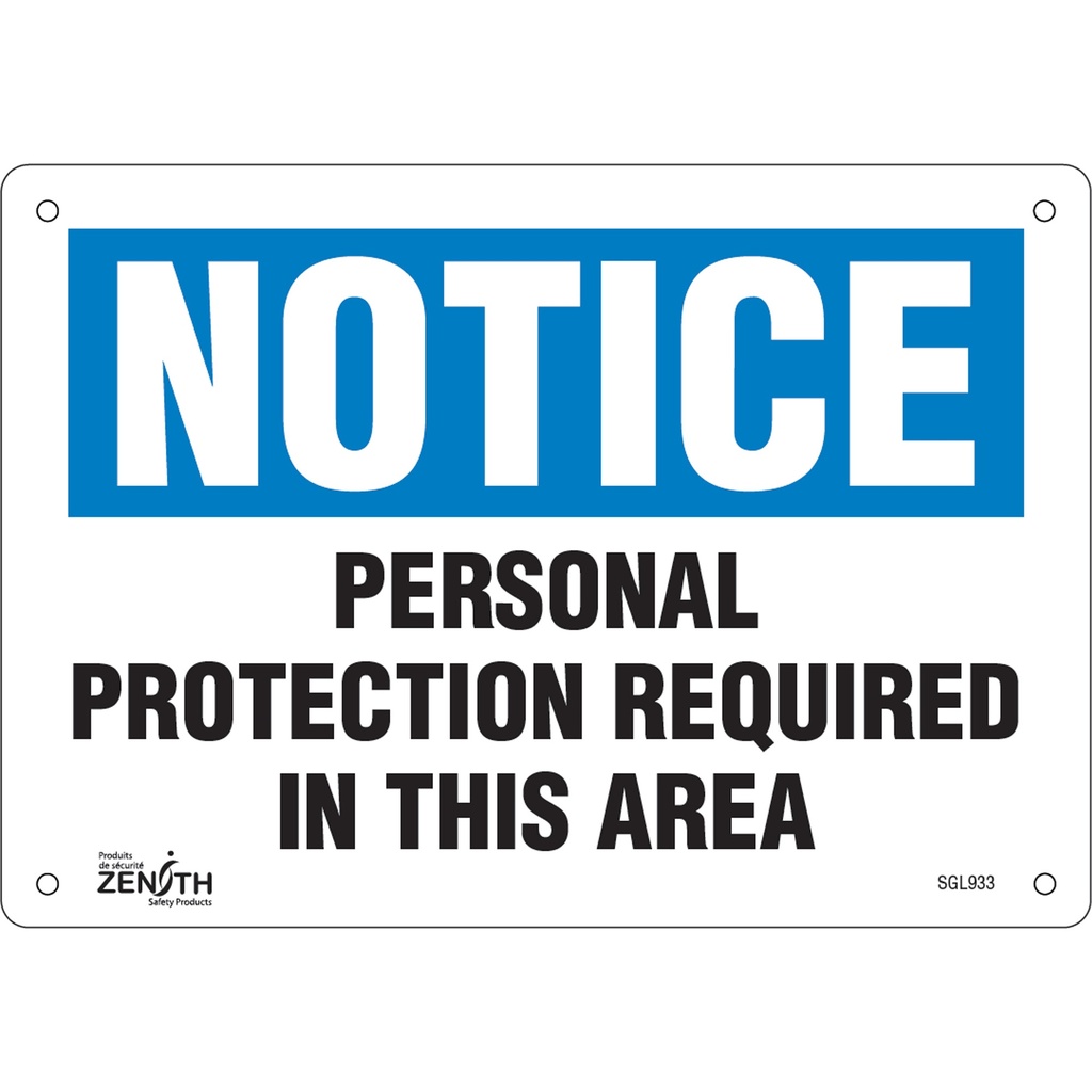 [ZEN-SGL933] Enseigne «Personal Protection Required» Aluminium 10" x 7"