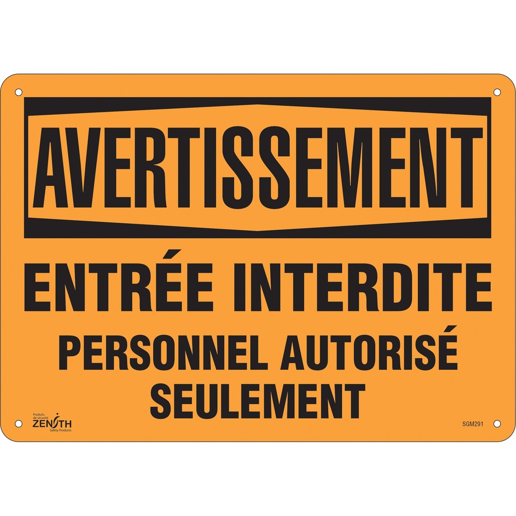 [ZEN-SGM291] Enseigne «Personnel Autorisé Seulement» Plastique 14" x 10"