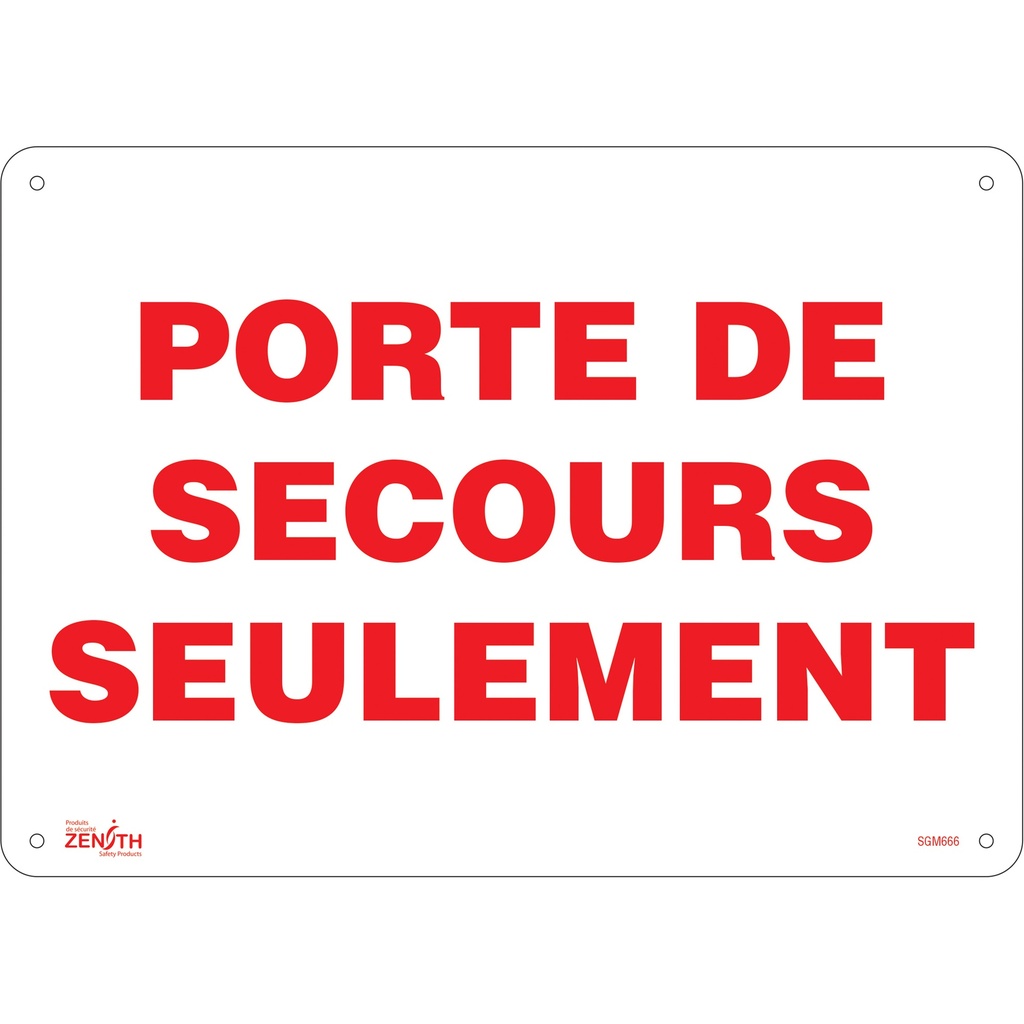 Enseigne «Porte De Secours» Aluminium 14" x 10"
