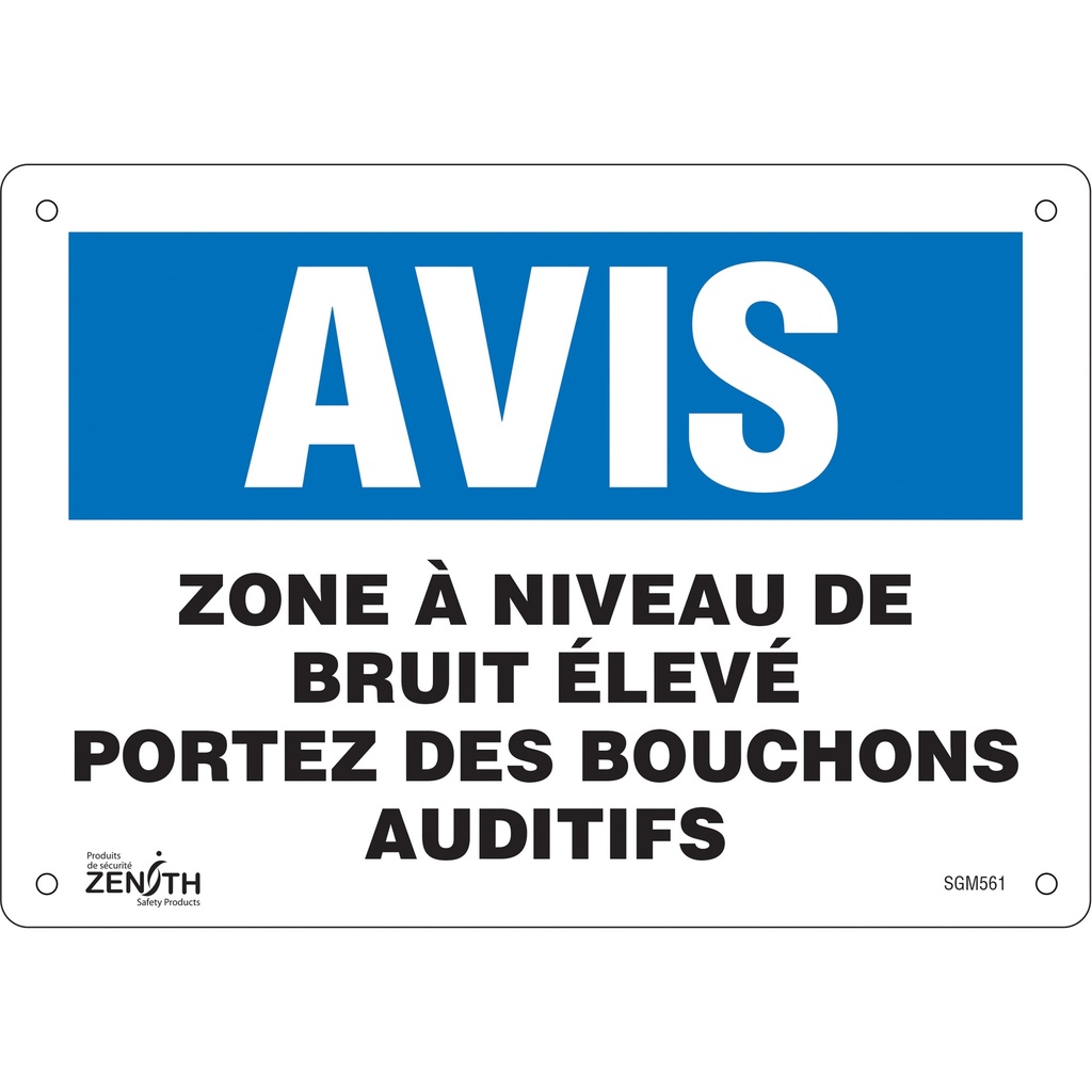 Enseigne «Portez Des Bouchons Auditifs» Aluminium 10" x 7"