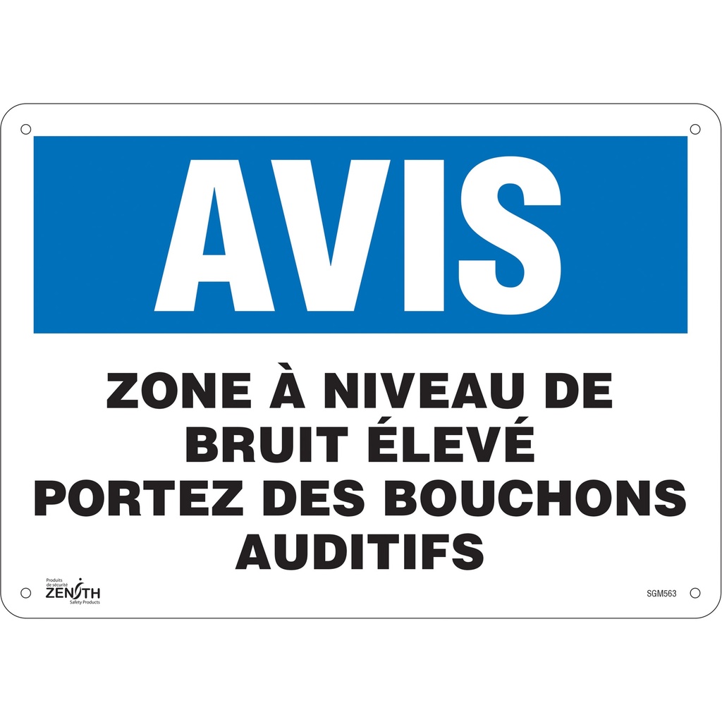 Enseigne «Portez Des Bouchons Auditifs» Plastique 14" x 10"