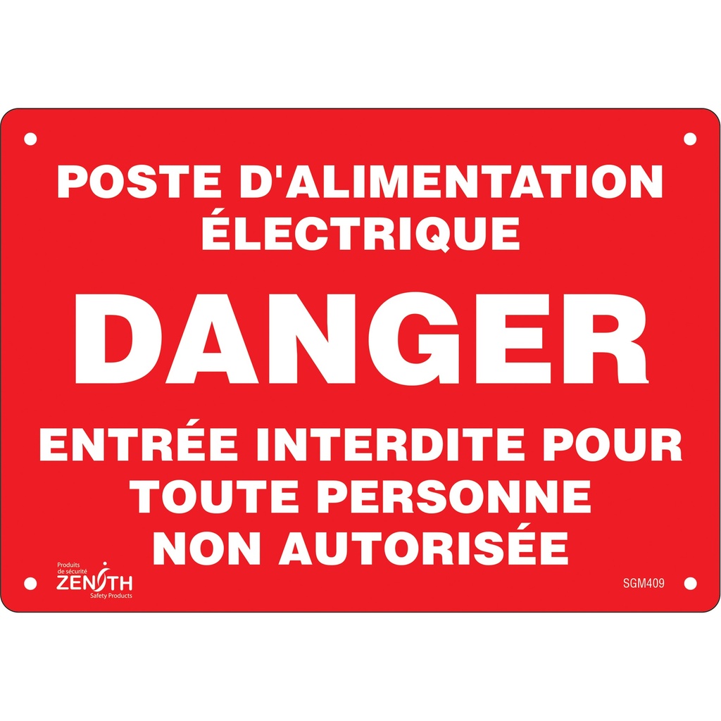 Enseigne «Poste D'Alimentation Électrique» Aluminium 10" x 7"