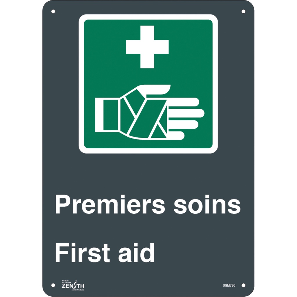 Enseigne «Premier Soins/First Aid» Aluminium 10" x 14"