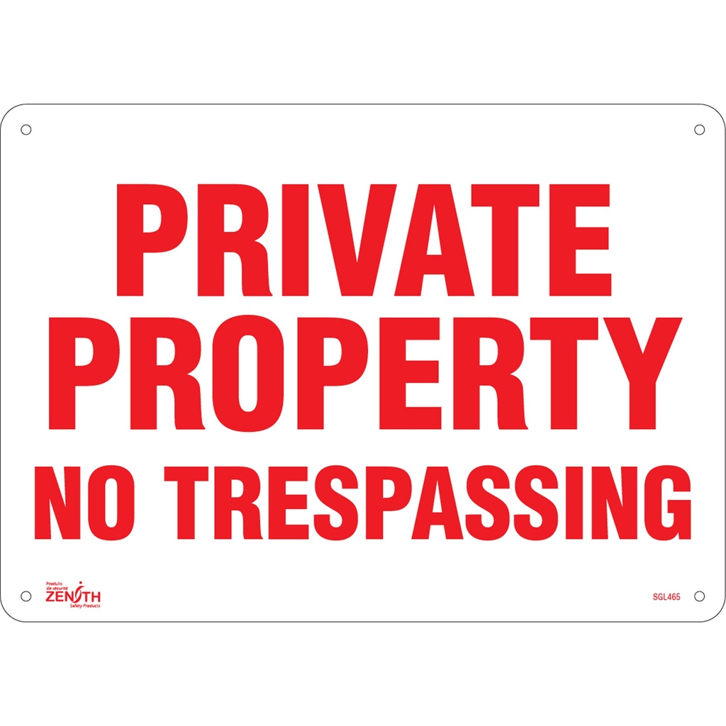 [ZEN-SGL465] Enseigne «Private Property» Plastique 14" x 10"