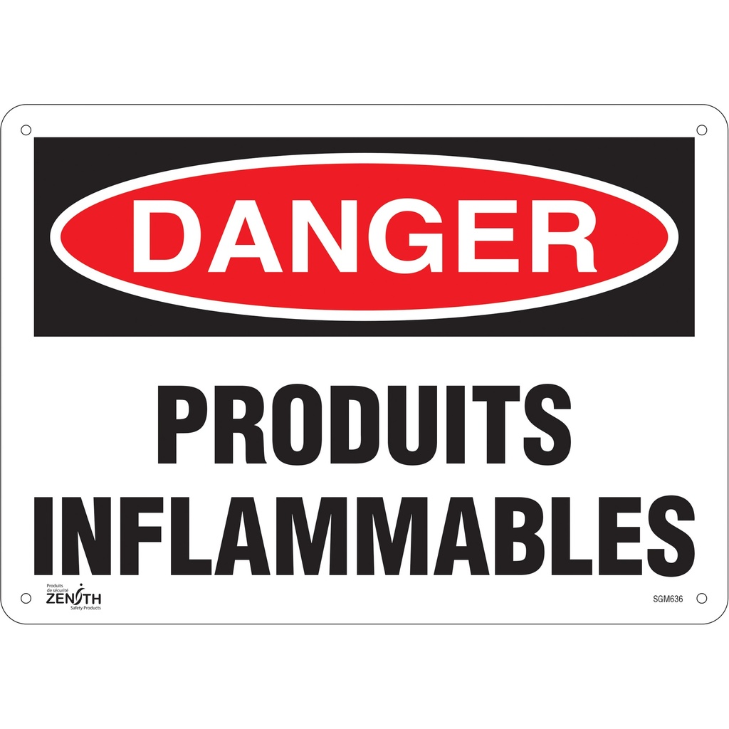 Enseigne «Produits Inflammables» Aluminium 14" x 10"