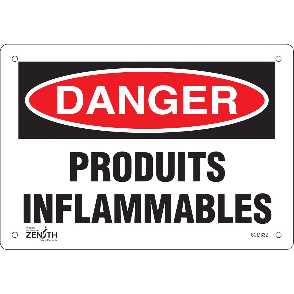 Enseigne «Produits Inflammables» Plastique 10" x 7"