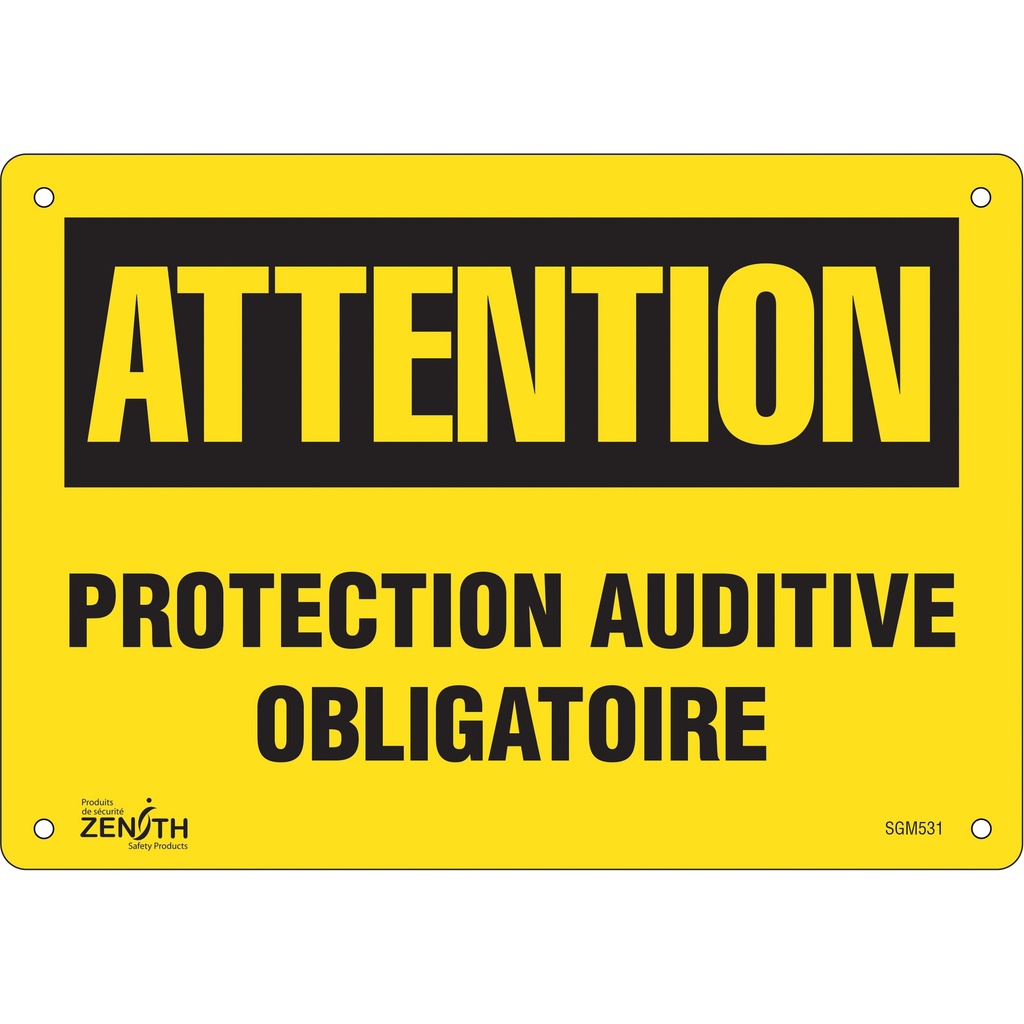 Enseigne «Protection Auditive Obligatoire» Aluminium 10" x 7"
