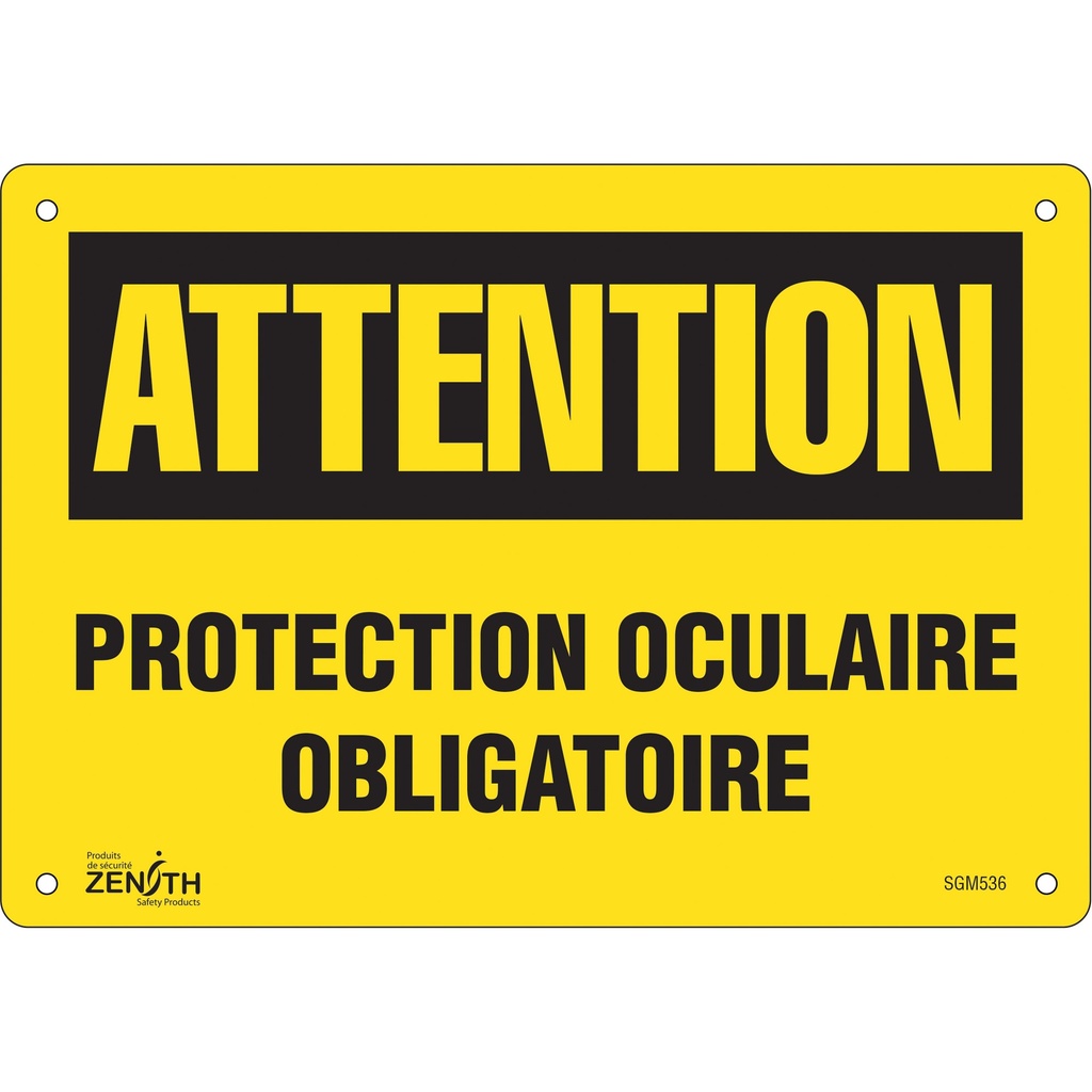 Enseigne «Protection Oculaire Obligatoire» Plastique 10" x 7"