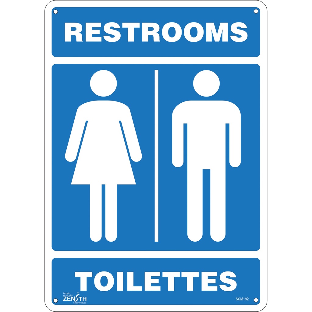 Enseigne «Restrooms - Toilettes» Aluminium 10" x 14"