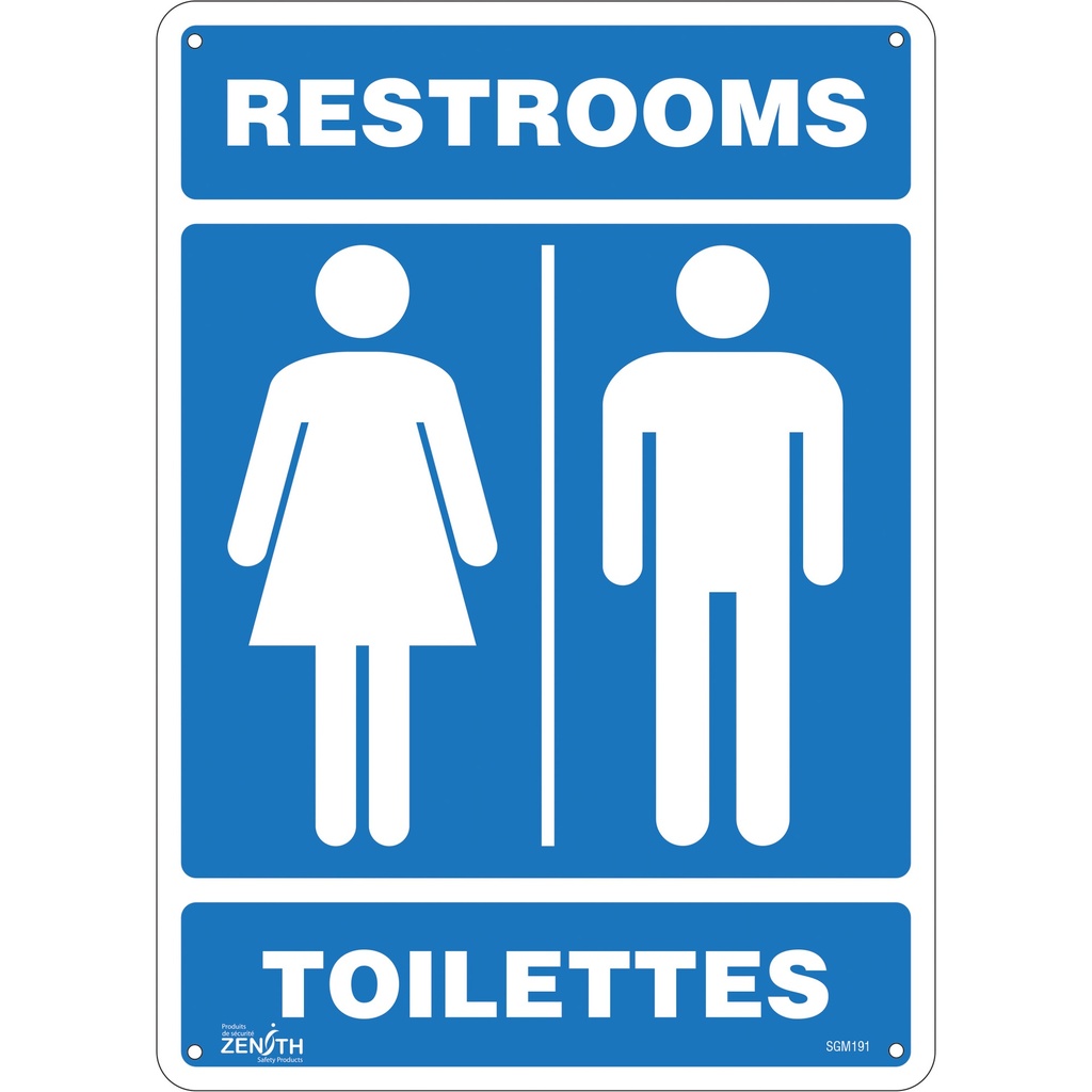 Enseigne «Restrooms - Toilettes» Plastique 10" x 14"
