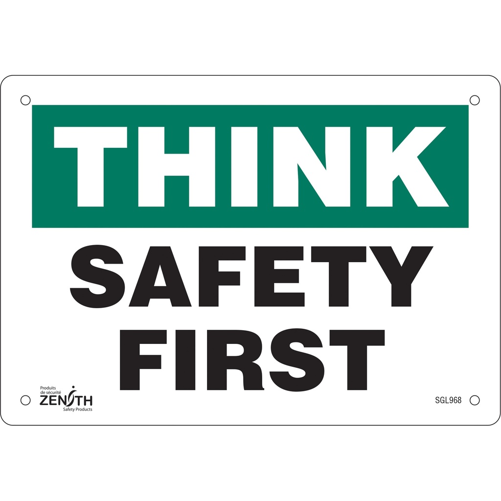 Enseigne «Safety First» Plastique 10" x 7"