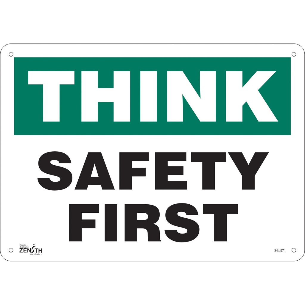 [ZEN-SGL971] Enseigne «Safety First» Plastique 14" x 10"