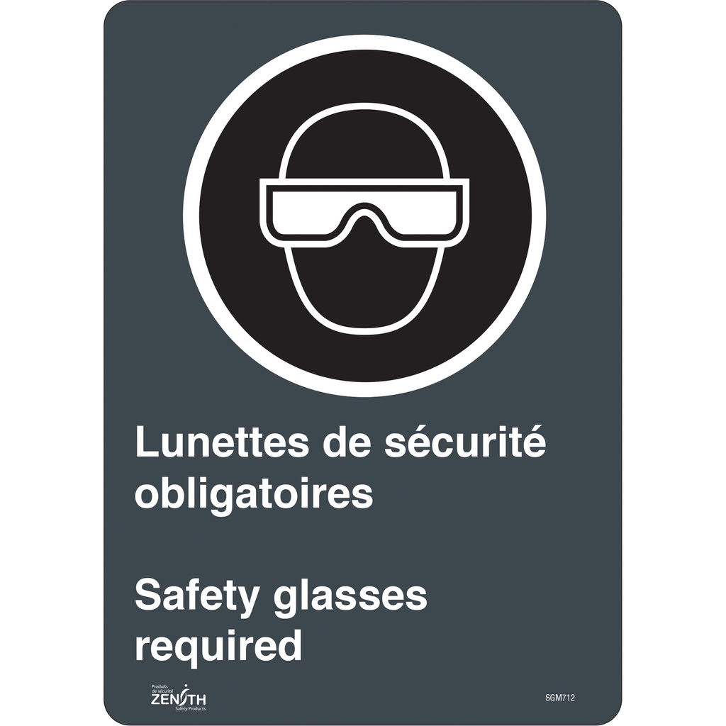 Enseigne «Safety Glasses Required/Lunettes de sécurité obligatoires» Vinyle 10" x 14"
