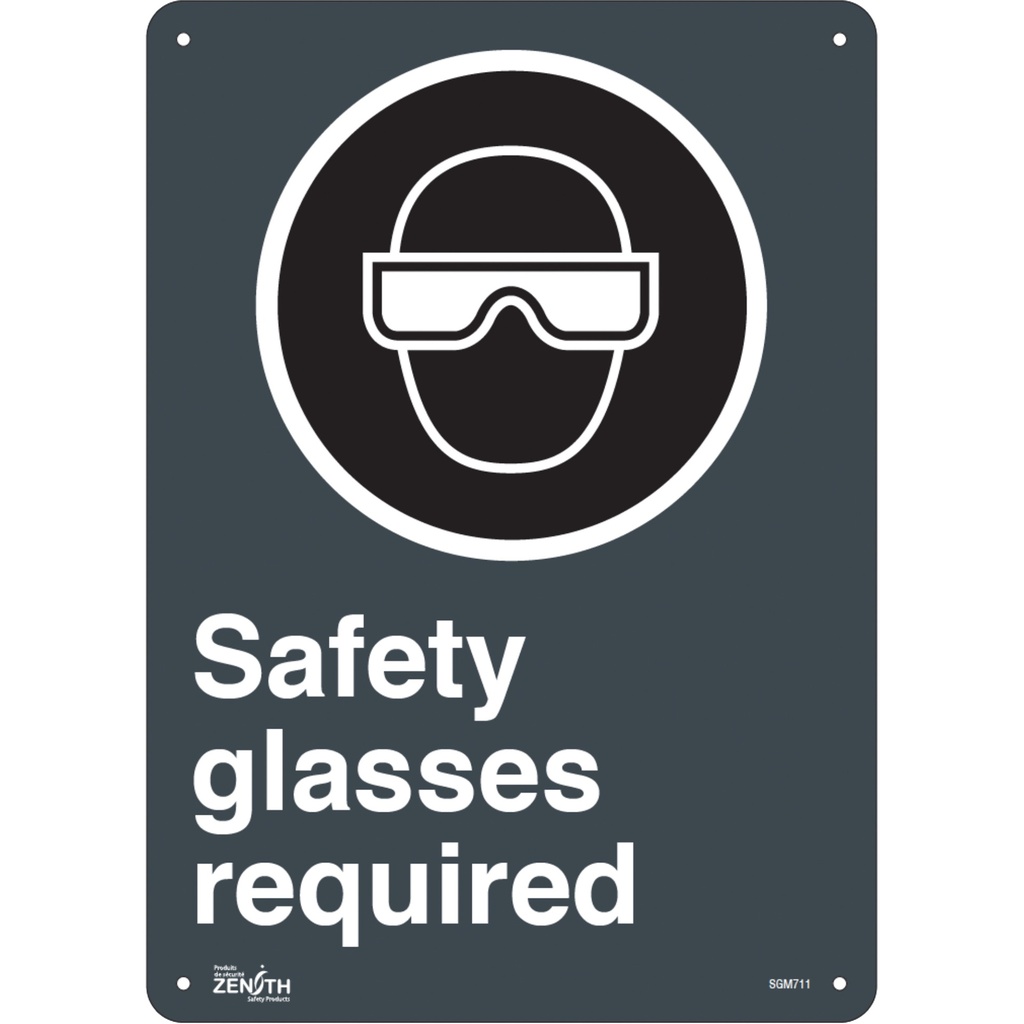 Enseigne «Safety Glasses Required» Aluminium 10" x 14"