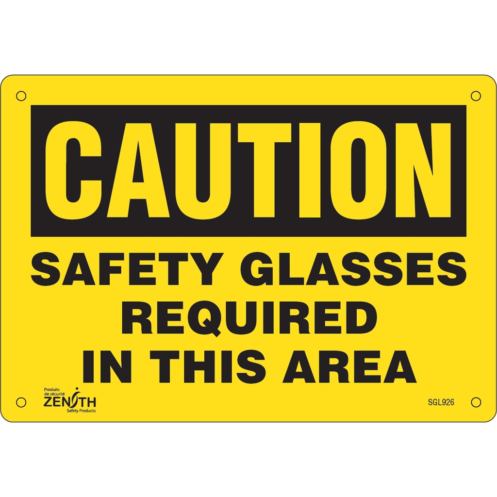 Enseigne «Safety Glasses Required» Plastique 10" x 7"