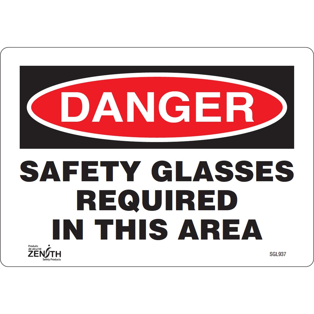 Enseigne «Safety Glasses Required» Vinyle 10" x 7"