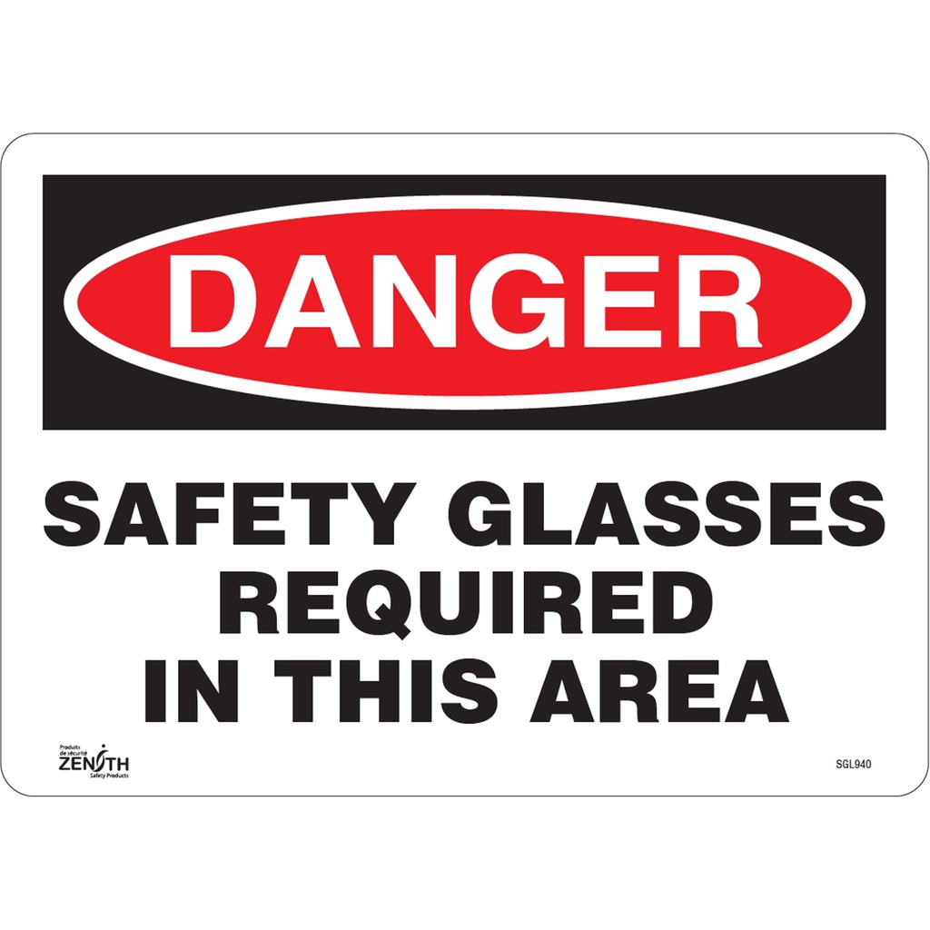 Enseigne «Safety Glasses Required» Vinyle 14" x 10"