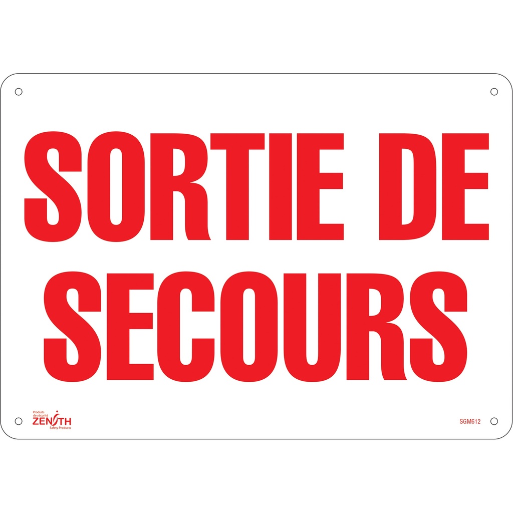 [ZEN-SGM612] Enseigne «Sortie De Secours» Aluminium 14" x 10"