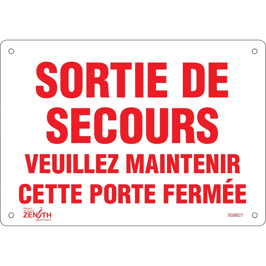 Enseigne «Sortie De Secours» Aluminium 10" x 7"