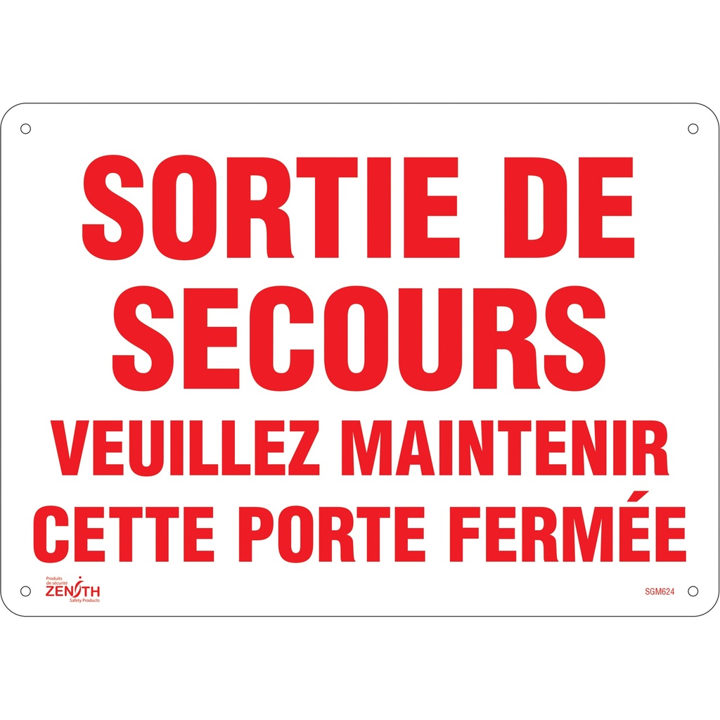 Enseigne «Sortie De Secours» Aluminium 14" x 10"