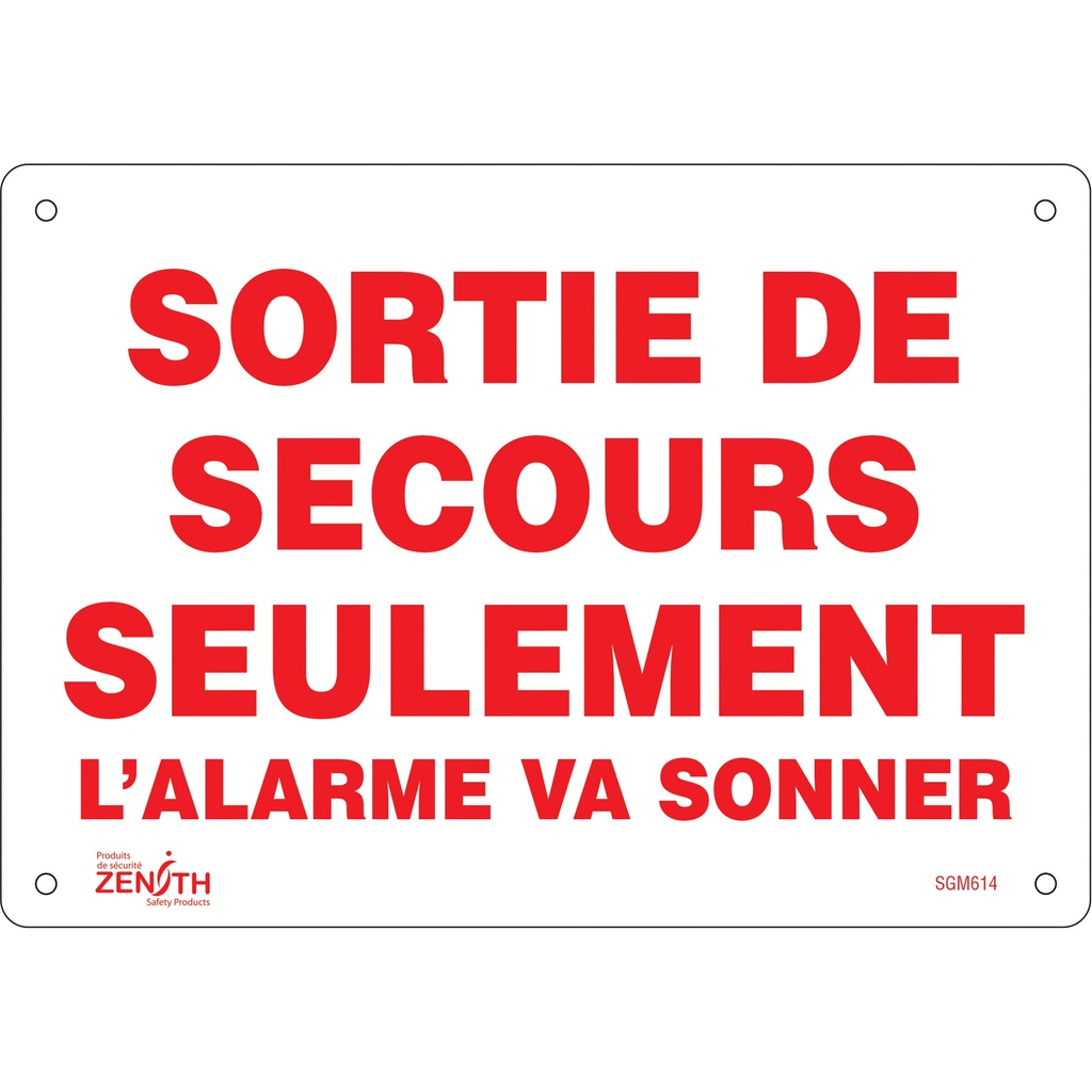 [ZEN-SGM614] Enseigne «Sortie De Secours» Plastique 10" x 7"