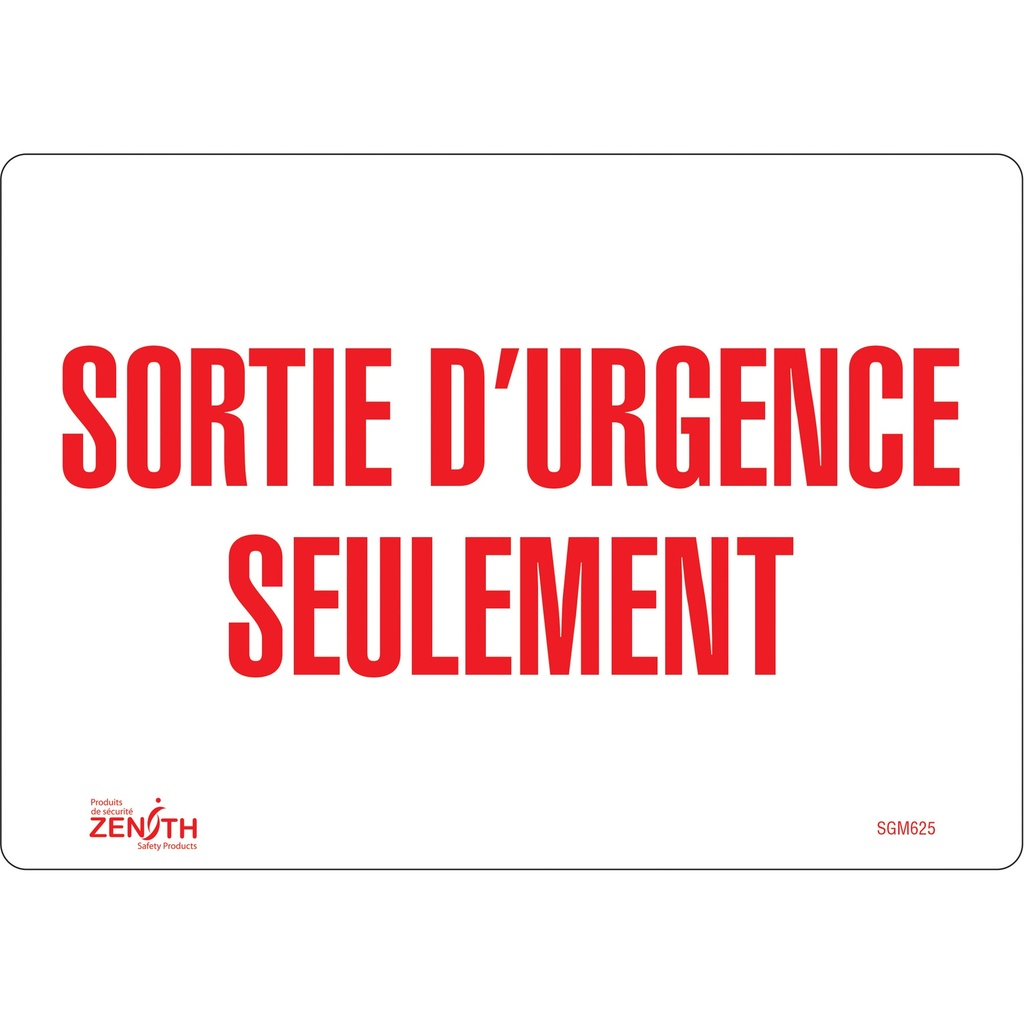 [ZEN-SGM625] Enseigne «Sortie D'Urgence» Vinyle 10" x 7"