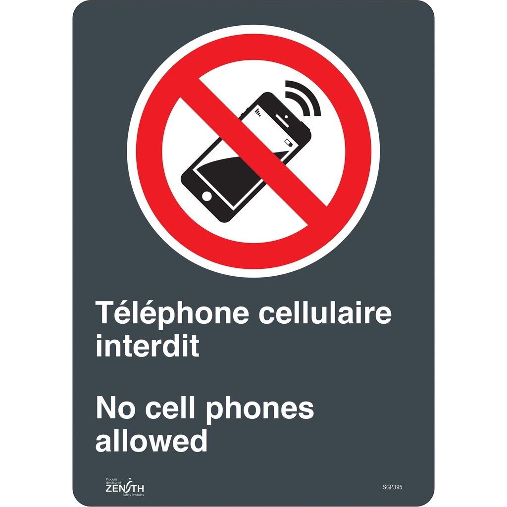 Enseigne «Téléphone cellulaire interdit /No Cell Phones» Vinyle 10" x 14"