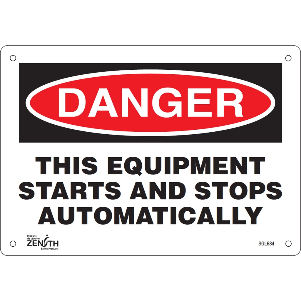 Enseigne «This Equipment Starts And Stops Automatically» Plastique 10" x 7"