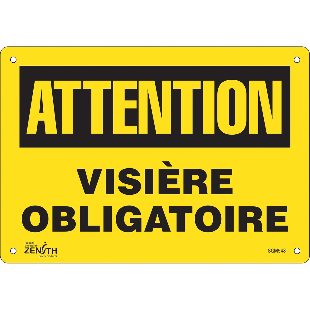 Enseigne «Visière Obligatoire» Plastique 10" x 7"