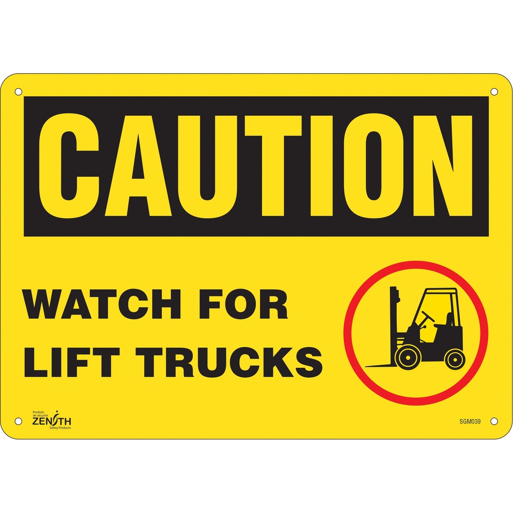 Enseigne «Watch For Lift Trucks» Aluminium 14" x 10"