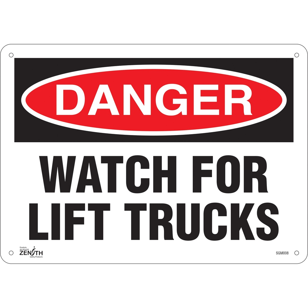 Enseigne «Watch For Lift Trucks» Plastique 14" x 10"