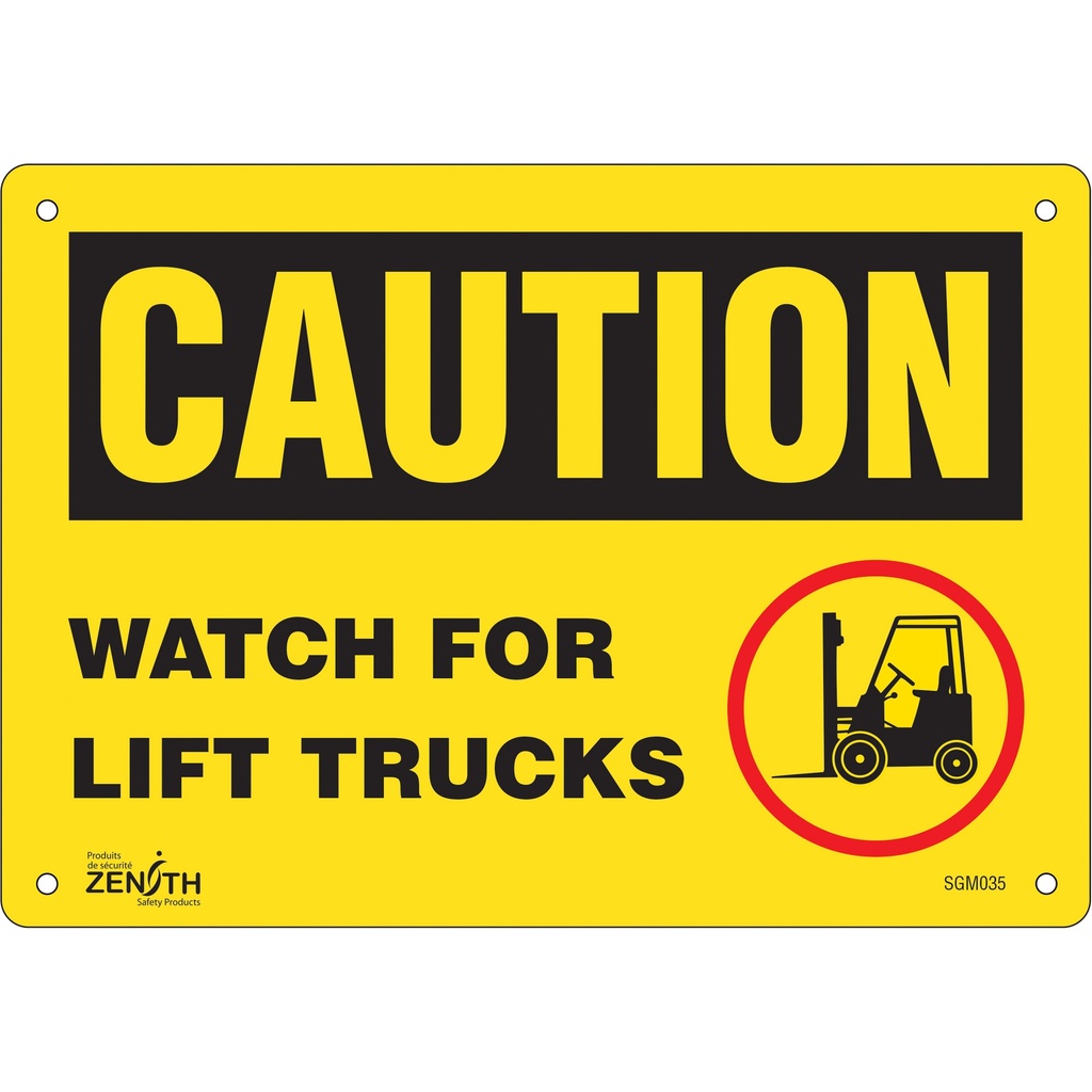 [ZEN-SGM035] Enseigne «Watch For Lift Trucks» Plastique 10" x 7"