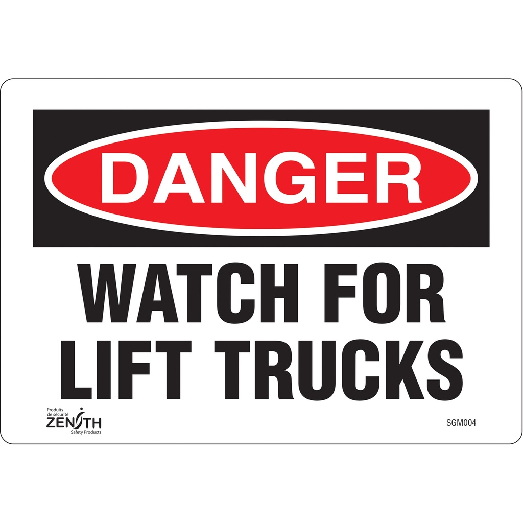 Enseigne «Watch For Lift Trucks» Vinyle 10" x 7"