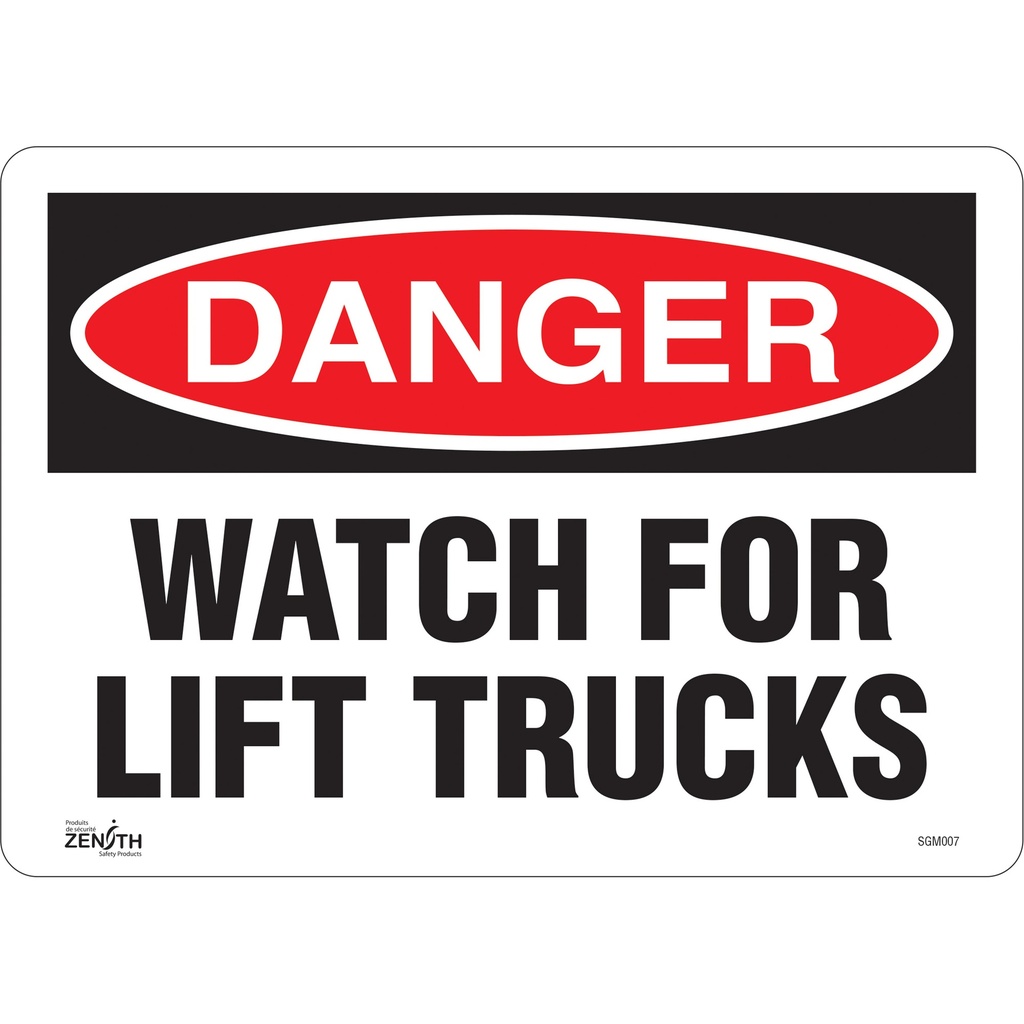 Enseigne «Watch For Lift Trucks» Vinyle 14" x 10"