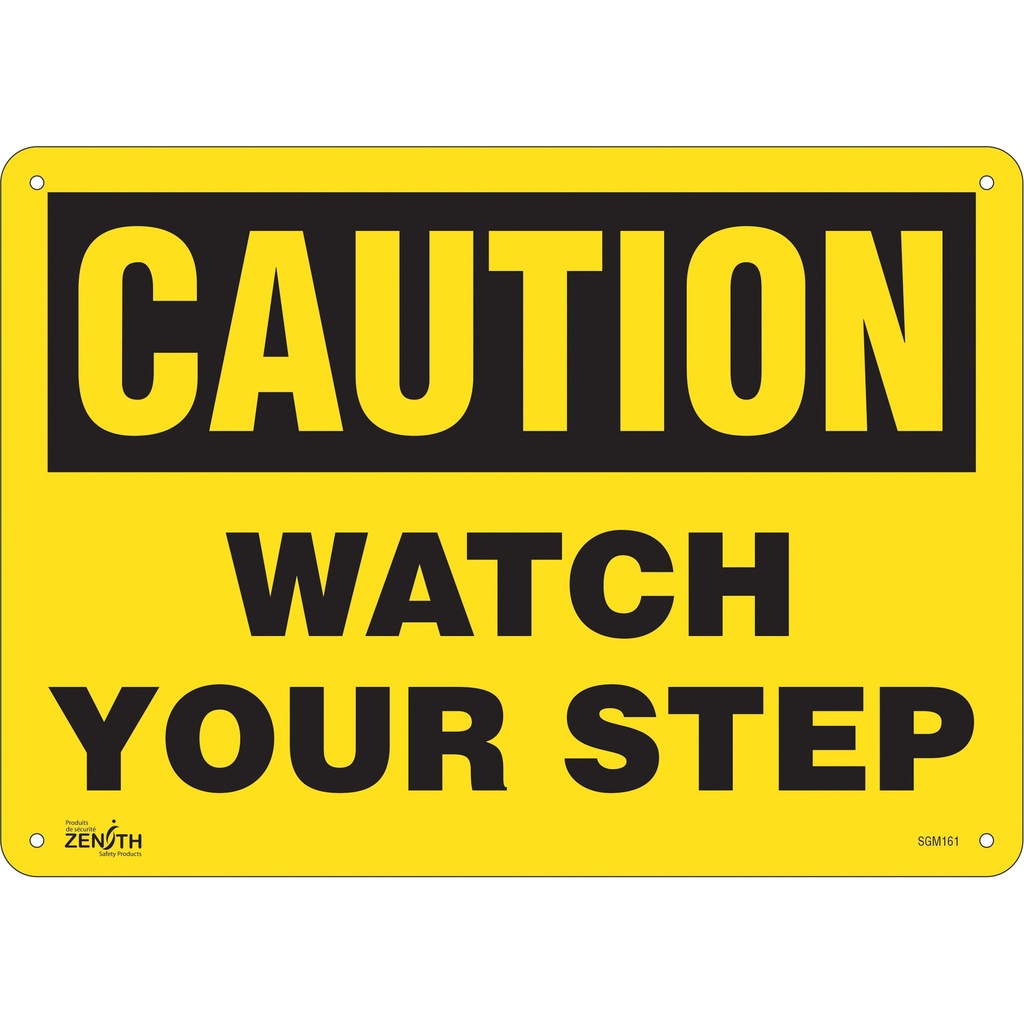 Enseigne «Watch Your Step» Plastique 14" x 10"
