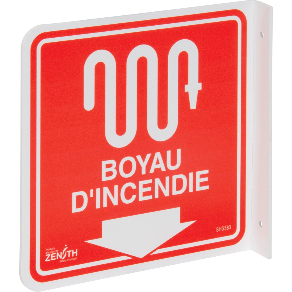 [ZEN-SHG583] Enseigne à projection sur 90° « Boyau d'Incendie » Plastique 8" x 8"