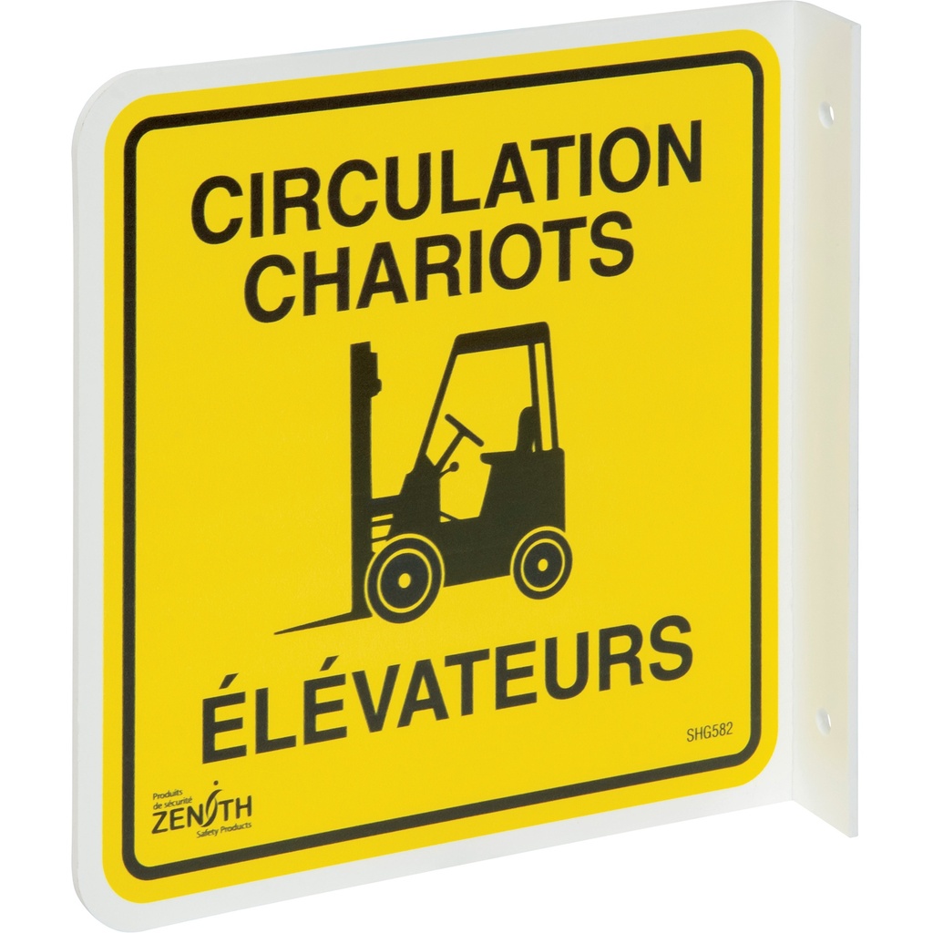 [ZEN-SHG582] Enseigne à projection sur 90° « Circulation Chariots Élévateurs » Plastique 8" x 8"