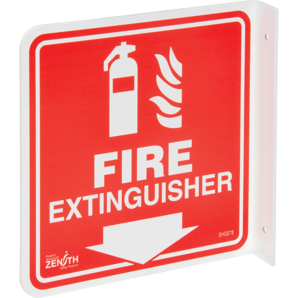Enseigne à projection sur 90° « Fire Extinguisher » Plastique 8" x 8"