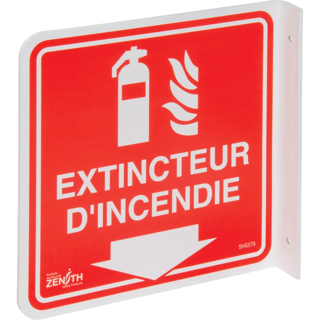 Enseigne à projection sur 90° «Extincteur d'incendie» Plastique 8" x 8"