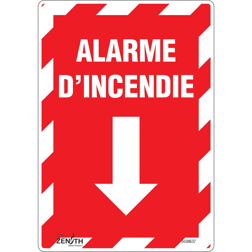 Enseigne avec flèche «Alarme D'Incendie» Vinyle 7" x 10"